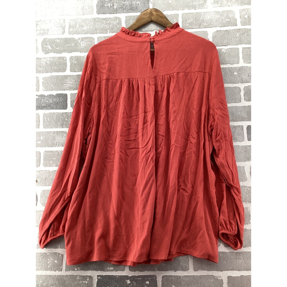 Torrid Women 2 Coral Terracotta Embroidered Ruffle Neck Long Sleeve Blouse NWT - Picture 7 of 7